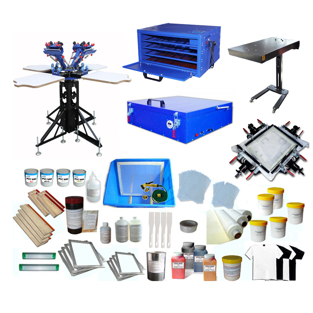 4 Color Screen Printing Full Package Rotary Printer &amp; Flash Dryer / Ink Supplies