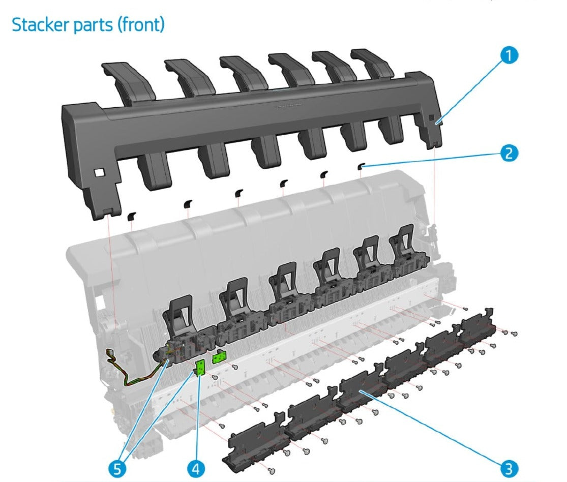 Conjunto de brazos apiladores - Para las series HP DesignJet T920 / T930 / T1500 / T1530 / T1600 / T2500 / T2600 (L2Y23-67006)