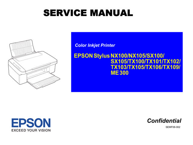 Manual de servicio de EPSON TX106/NX100/NX105 SX100/SX105 TX100/TX101/TX102/TX103/TX105/TX109/ME300