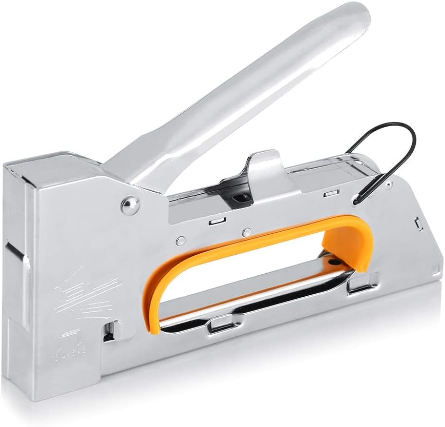 Manual Staple Gun Tool (17 cm / 6.89 in) Door Type Code Nail Gun, Heavy Duty Stainless Steel Construction Furniture Stapler for Upholstery, Wood, Crafts