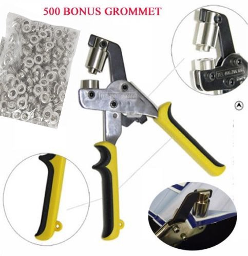 Handheld Hand Press Grommet Machine Portable Grommet Tool w/ 500 Grommet Eyelet for Vinyl Banner Sign Piler - 6mm (Silver or Gold Grommet)