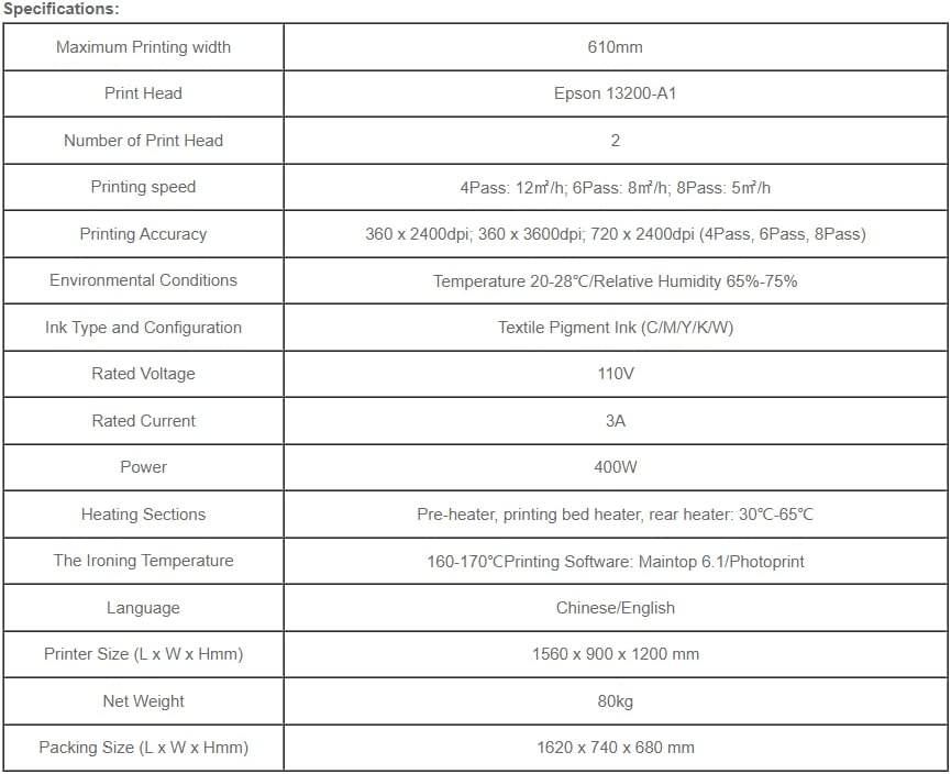 Impresora DTF POVOKICI de 24 pulgadas (60 cm) con dos cabezales de impresión Epson I3200-A1, impresión directa a película para camisetas (soporte estadounidense) (software Photoprint o Maintop 6.1) 