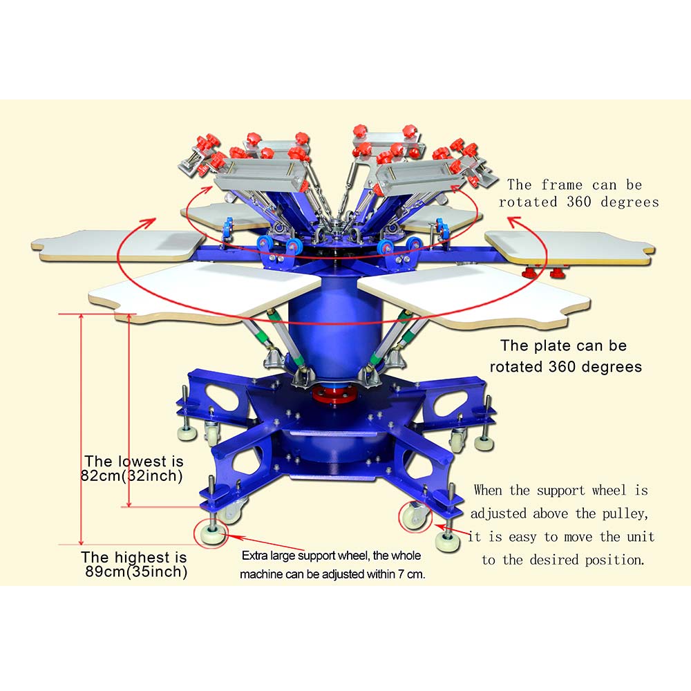 6 Color 6 Station Floor Type Micro-registration Double Wheel Overprinting Screen Printing Press