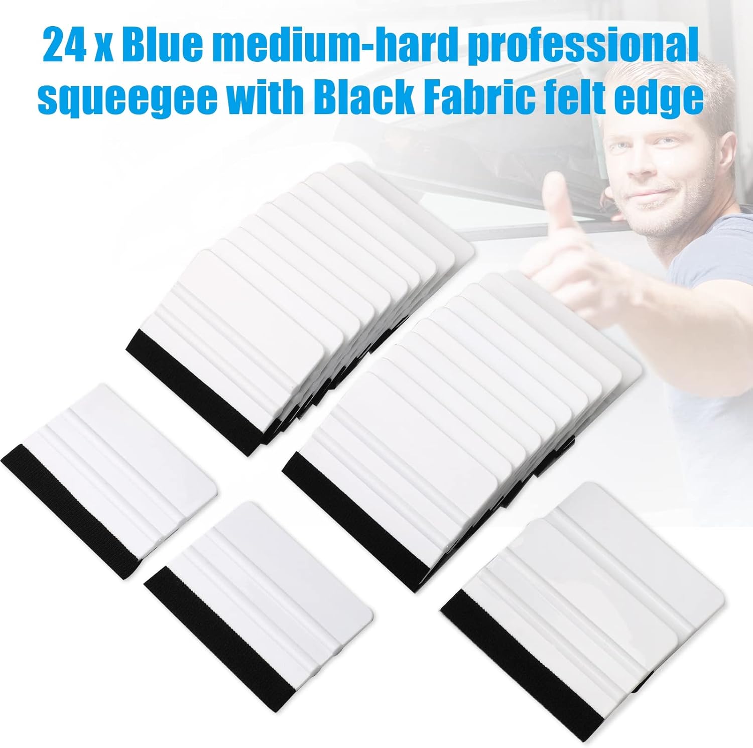 Vinyl Wrap 4inch Felt Squeegee (10.5cm x 8cm) - 24pcs (White)