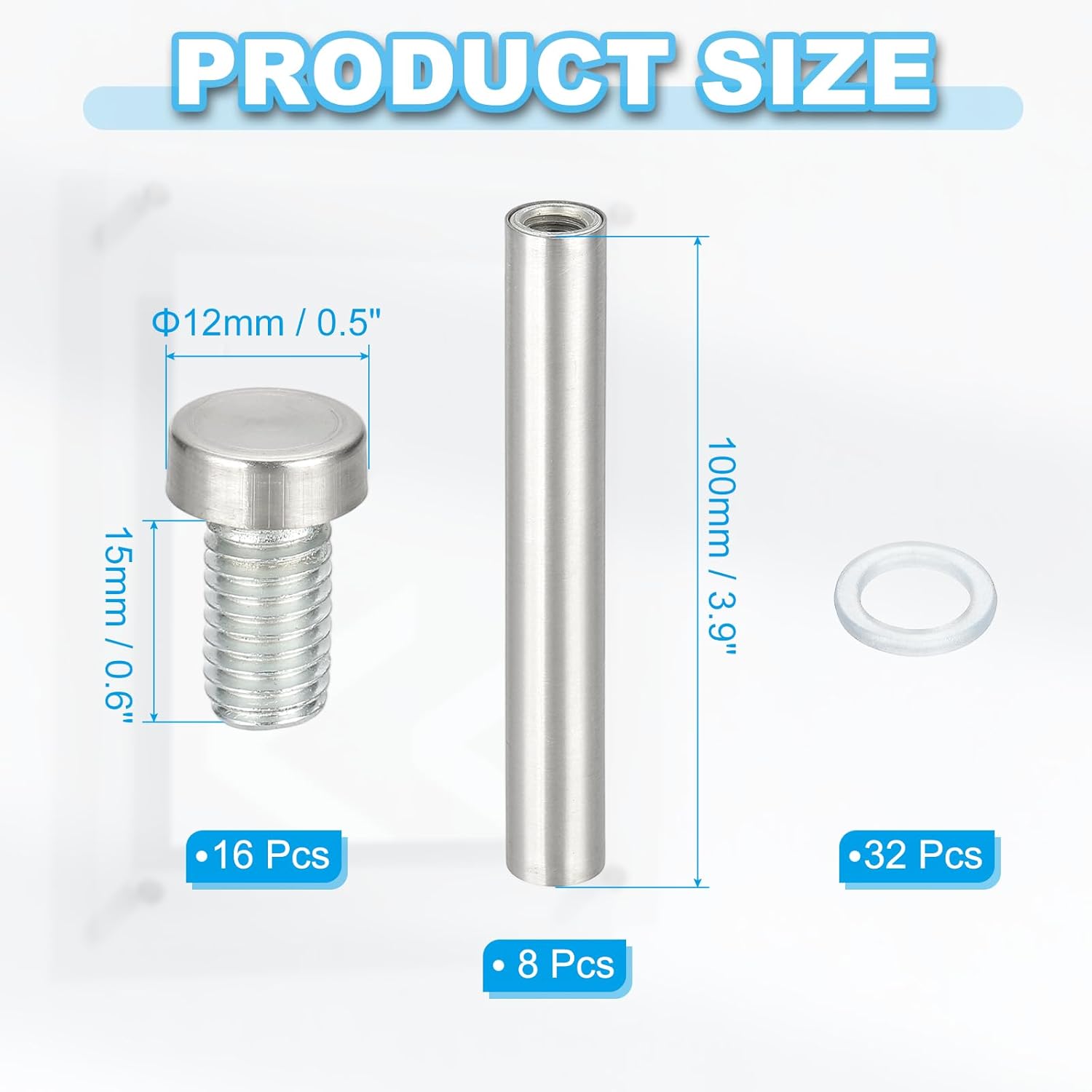 Wall Mount Acrylic Double Head Standoff Screws - 8pcs (1/2" x 3.9")