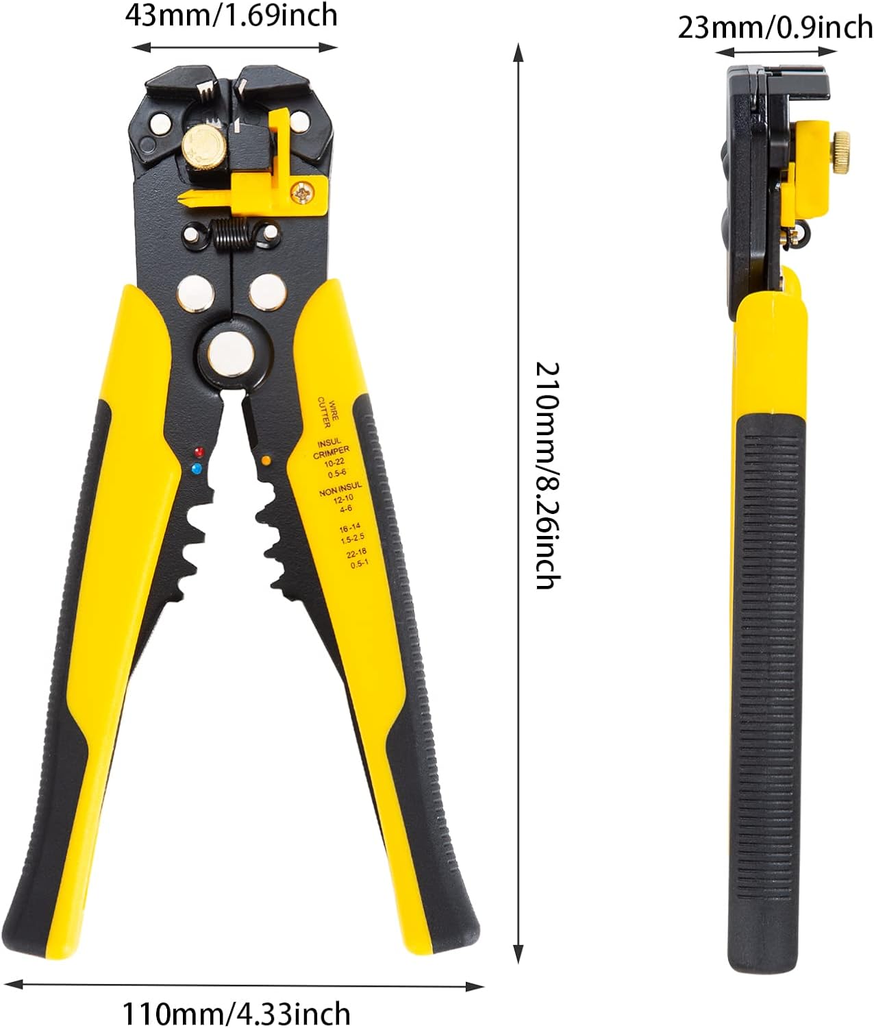 5 in 1 Automatic Multi-Function Wire Stripper Pliers, Multifunctional Terminal Tool Cutting Pliers Wire Stripper Compression Clamp for Stripping, Cutting, Pressing Cables 24-10AWG/ 0.2-6mm²