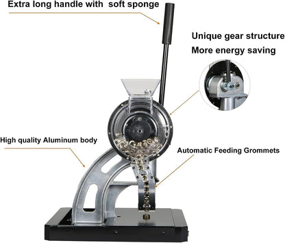 Semi-Automatic Hand Press Grommet Machine, 6/10/12mm Grommet Punching and Setting Machine, Automatic Grommet Press Machine Eyelet Tool, for Leather Fabric Belt Clothes Shoes Handbag Grommets