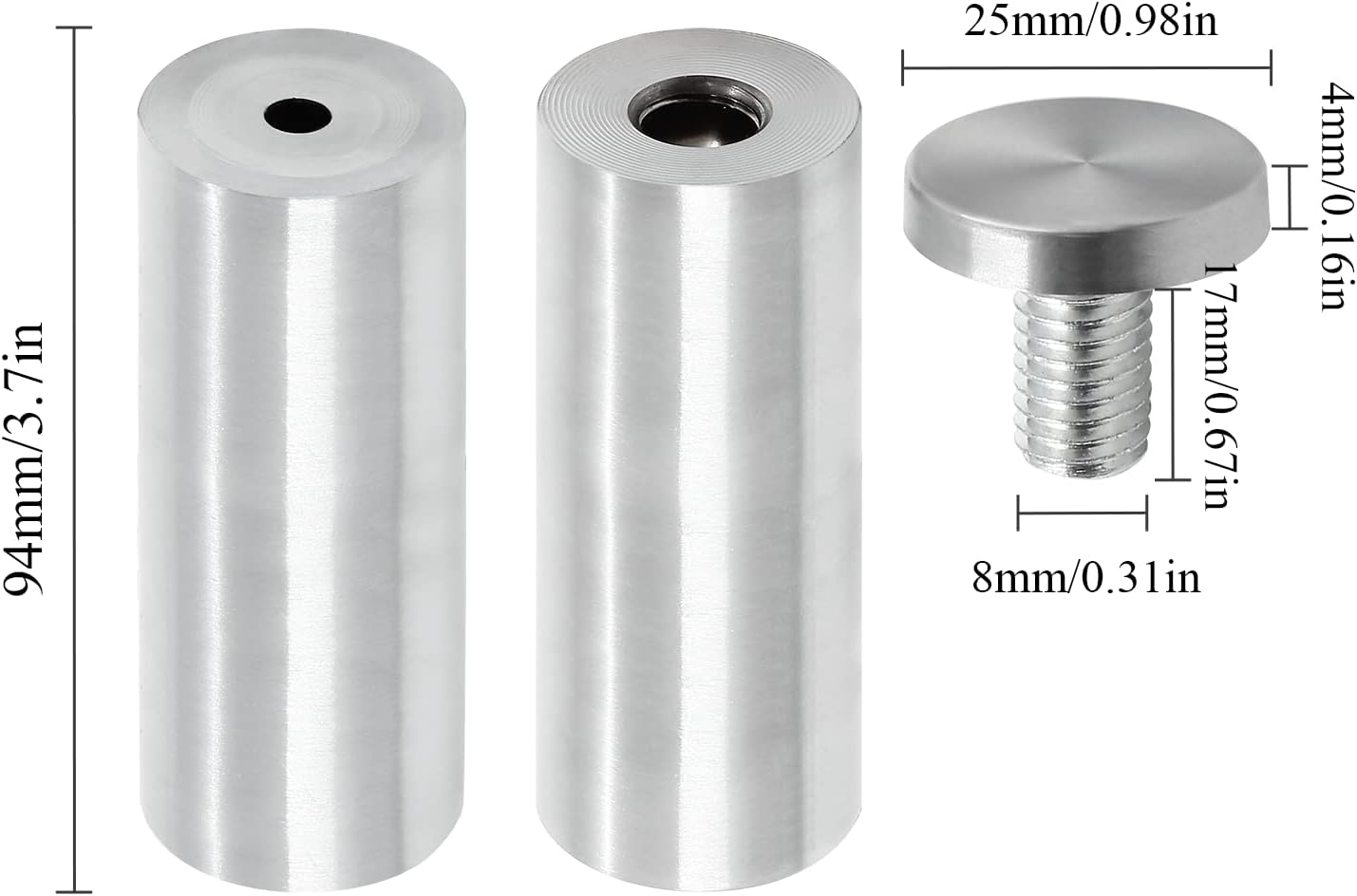 Stainless Steel Standoff Screws Wall Sign Advertising Nail for Hanging Acrylic Picture Frame (Silver) - 12pcs (2" x 4")