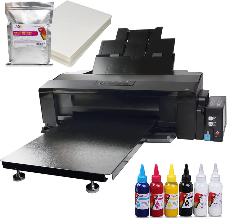 Impresora DTF de 13 pulgadas y ancho A3+, máquina de transferencia directa con película L1800, ideal para imprimir camisetas, sudaderas, fundas de almohada, etc. (6 tintas de 100 ml + 100 películas PET + polvo)