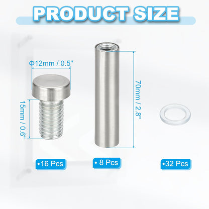 Wall Mount Acrylic Double Head Standoff Screws - 8pcs (1/2" x 2.8")