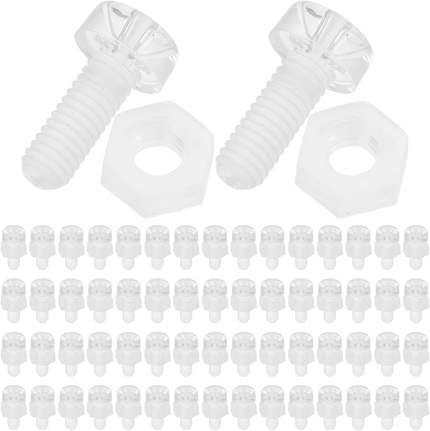 100pcs Clear Acrylic Screw and Nut Hardware Kit M3 Round Head Cross Round Head Screws and Hex Nuts Set Three-Sided Fastener for Home DIY and Assembly Projects