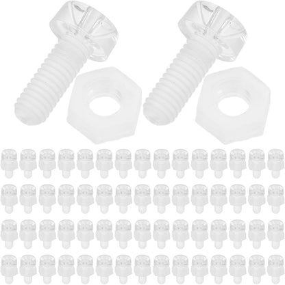 100pcs Clear Acrylic Screw and Nut Hardware Kit M3 Round Head Cross Round Head Screws and Hex Nuts Set Three-Sided Fastener for Home DIY and Assembly Projects