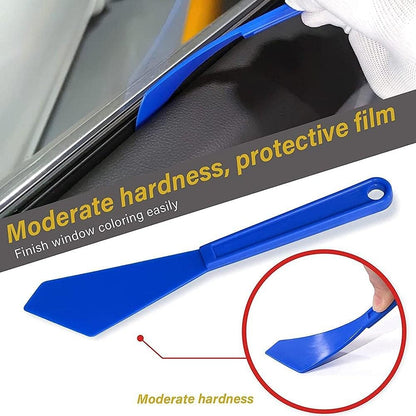 Blue Chisel Edge Tucking Scraper (17 x 3.5cm) + Yellow Long Handle Micro Squeegee / Car Wrap Auto Glass Film Installing Window Tint Tools - 2pcs