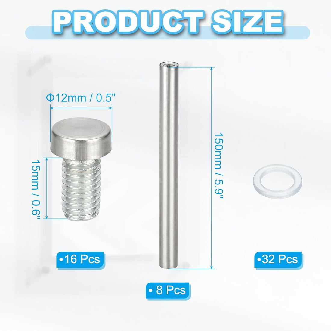 Wall Mount Acrylic Double Head Standoff Screws - 8pcs (1/2" x 5.9")