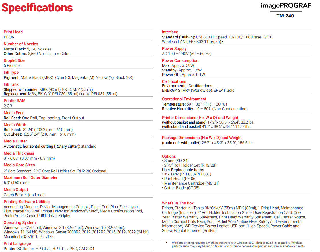 Canon imagePROGRAF TM-240 24" Large Format Printer (2-Year Warranty) - 6242C002AB