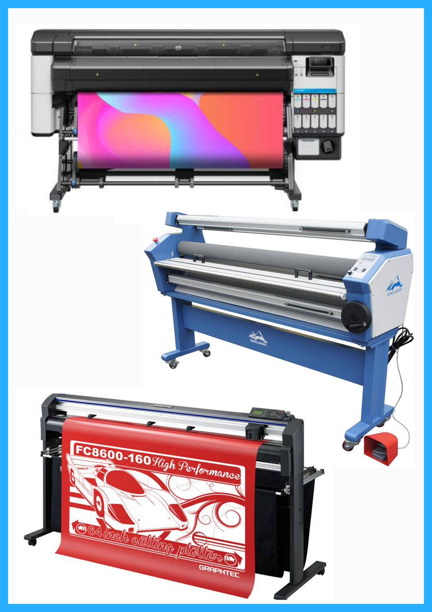 ON SALE - COMPLETE SOLUTION - HP Latex 630 W 64&quot; Printer - New + 64&quot; Graphtec FC8600-160 High Performance Vinyl Cutting Plotter - Refurbished (1 Year Warranty) + 55&quot; Full-Auto Wide Format Cold Laminator with Heat Assisted - New