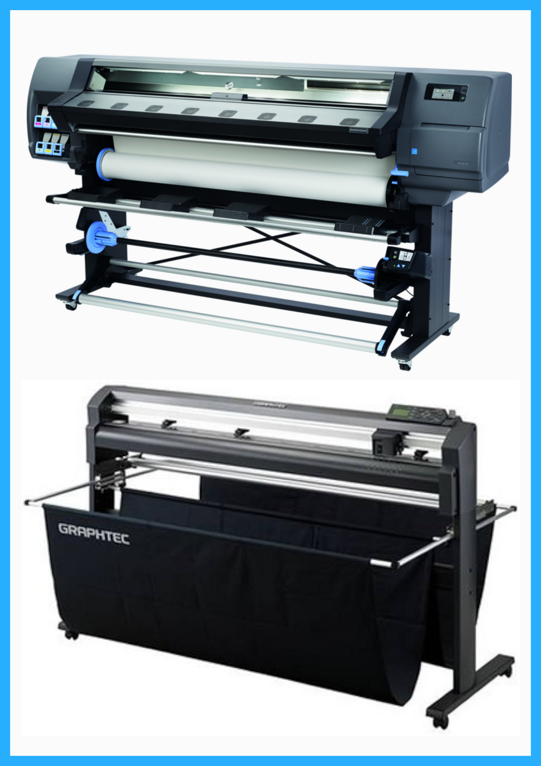 PAQUETE - Impresora HP Latex 335 de gran formato de 64&quot; - Reacondicionada (90 días, 1, 2, 3 o 4 años de garantía) + Plotter de corte de vinilo Graphtec FC8000-130 de 54&quot; - Reacondicionado (90 días de garantía) 