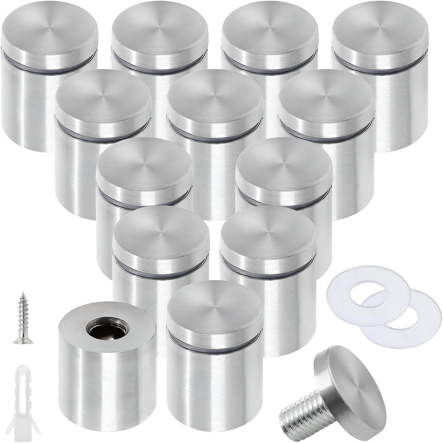 Stainless Steel Standoff Screws Wall Sign Advertising Nail for Hanging Acrylic Picture Frame (Silver) - 12pcs (1" x 1-1/5")