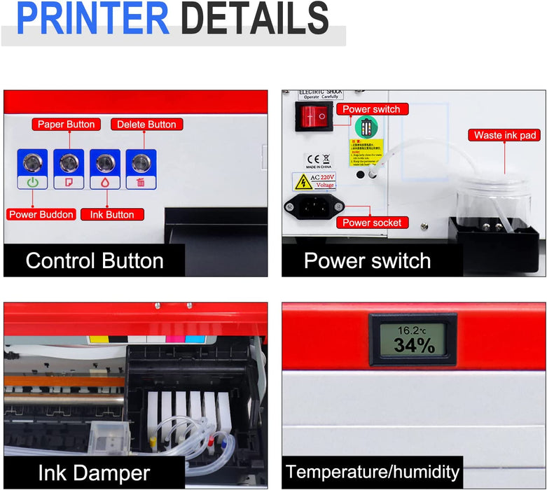 Impresora DTF A3, L1800, impresora de transferencia de camisetas con tinta blanca circulante para impresión directa de camisetas, sudaderas y telas (impresora DTF + horno + 5 unidades de 250 ml)