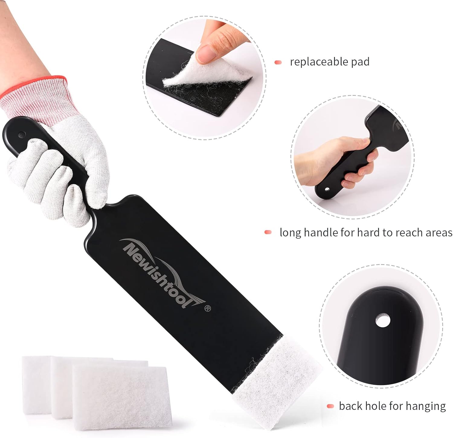 Tint Tools Bulldozer Squeegee Kit, Black Bulldozer Squeegee &amp; Scrubber Paddle Scraper with Spare Scouring Pads for Windshield Cleaning Window Film Installing, Long Handle Tint Tools