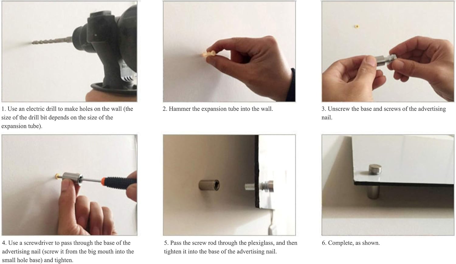 Stainless Steel Standoff Screws Wall Sign Advertising Nail for Hanging Acrylic Picture Frame (Silver) - 12pcs (1/2" x 0.78")