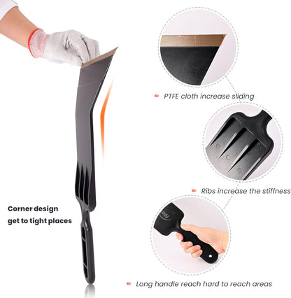 Tint Tools Bulldozer Squeegee Kit, Black Bulldozer Squeegee &amp; Scrubber Paddle Scraper with Spare Scouring Pads for Windshield Cleaning Window Film Installing, Long Handle Tint Tools