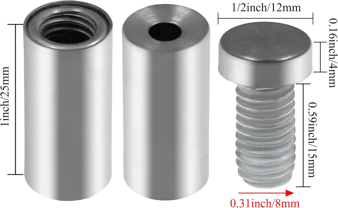 Stainless Steel Standoff Screws Wall Sign Advertising Nail for Hanging Acrylic Picture Frame (Silver) - 12pcs (1/2" x 1.18")