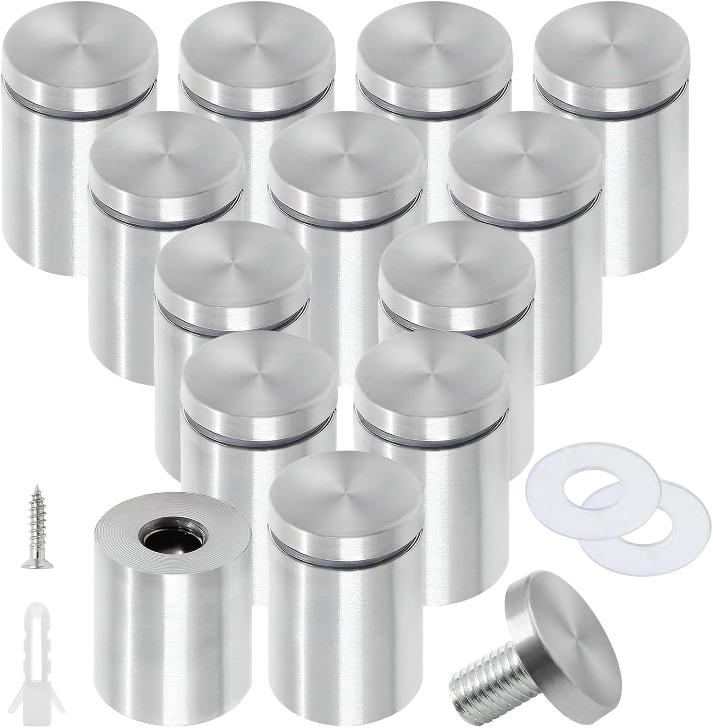 Stainless Steel Standoff Screws Wall Sign Advertising Nail for Hanging Acrylic Picture Frame (Silver) - 12pcs (1" x 1-5/8")