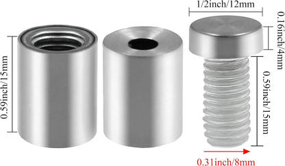 Stainless Steel Standoff Screws Wall Sign Advertising Nail for Hanging Acrylic Picture Frame (Silver) - 12pcs (1/2" x 0.78")
