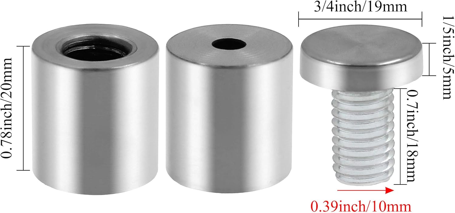 Stainless Steel Standoff Screws Wall Sign Advertising Nail for Hanging Acrylic Picture Frame (Silver) - 12pcs (3/4" x 1")