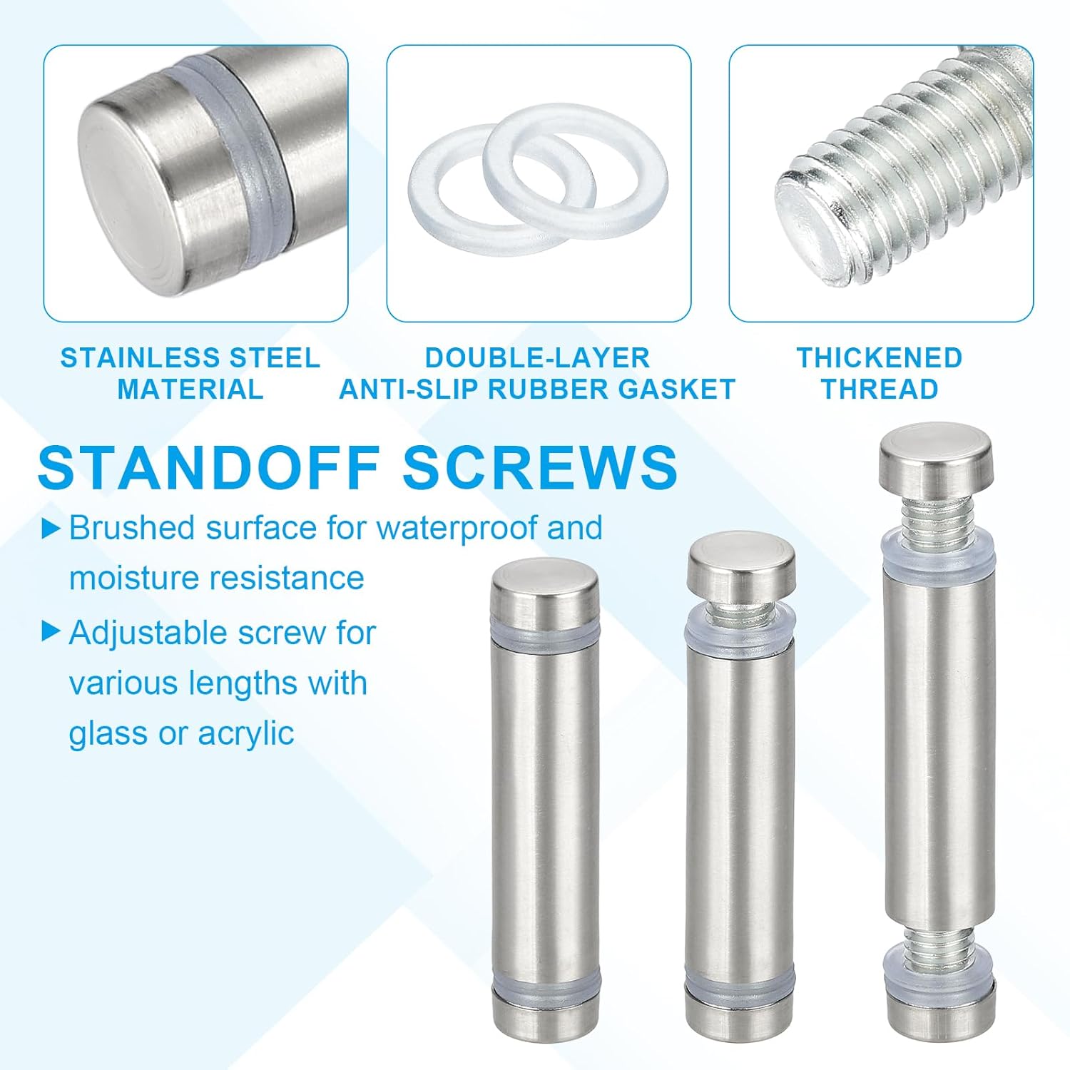 Wall Mount Acrylic Double Head Standoff Screws - 8pcs (1/2" x 2.8")