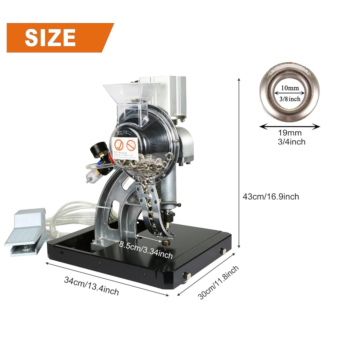 Pneumatic Grommet Machine Table Type Automatic Eyelet Feeding Grommet Punch Press with 5000PCS 3/8""(10mm) Metal Eyelets