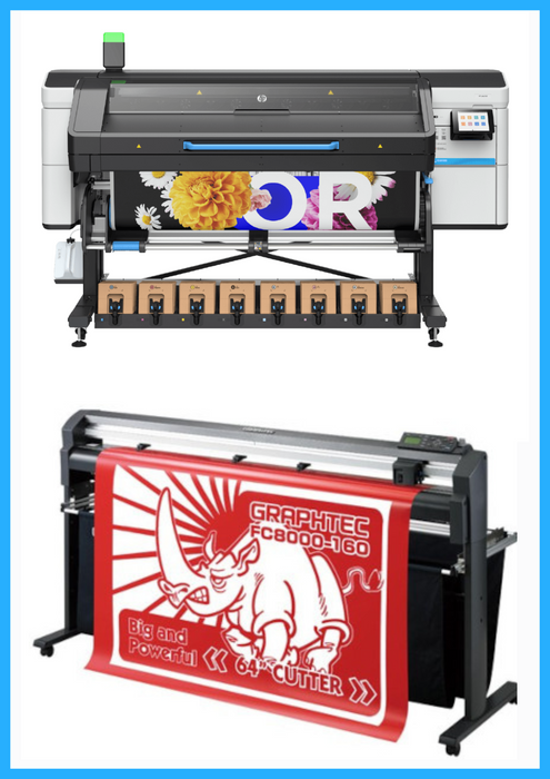 PAQUETE - Impresora HP Latex 830 de formato ancho de 64" - Nueva + Plotter de corte de vinilo Graphtec FC8000-160 de 54" - Reacondicionado (1 año de garantía)