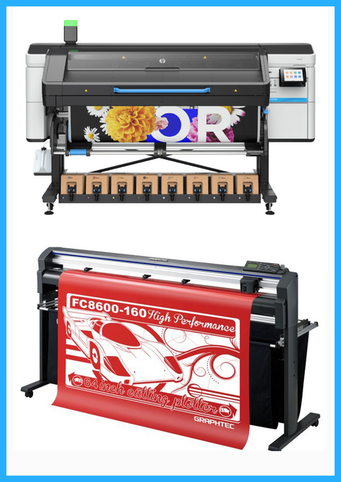 PAQUETE - Impresora HP Latex 830 de formato ancho de 64" - Nueva + Plotter de corte de vinilo Graphtec FC8600-160 de 64" - Reacondicionado (1 año de garantía)