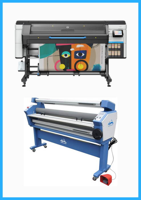 PAQUETE - Impresora HP Latex 730 de formato ancho de 64" - Nueva + Laminadora en frío de formato ancho totalmente automática de baja temperatura de 63" - Nueva
