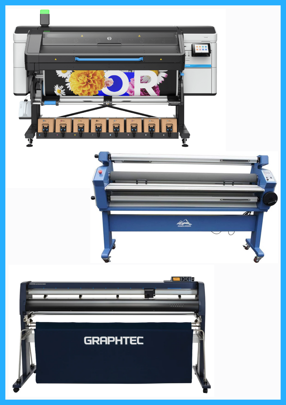 SOLUCIÓN COMPLETA - Impresora HP Latex 830 de 64&quot; de formato ancho - Nueva + Cortadora Graphtec FC9000-160 de 64&quot; de ancho - Nueva + Laminadora en frío de formato ancho totalmente automática de 55&quot; con asistencia térmica - Nueva