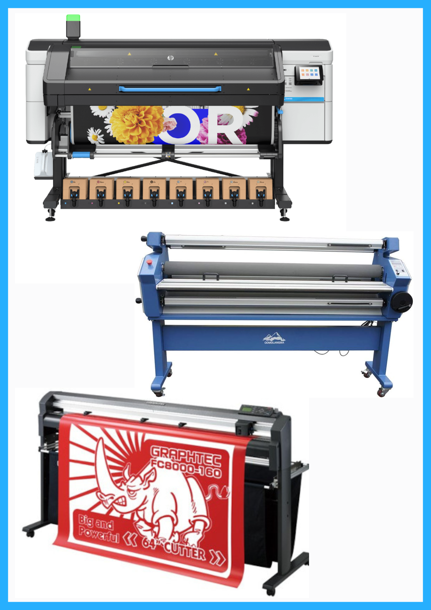 ON SALE - COMPLETE SOLUTION - HP Latex 830 64&quot; Wide Format Printer - New + 64&quot; Graphtec FC8000-160 Vinyl Cutting Plotter - Refurbished (1 Year Warranty) + 55&quot; Full-Auto Wide Format Cold Laminator with Heat Assisted - New