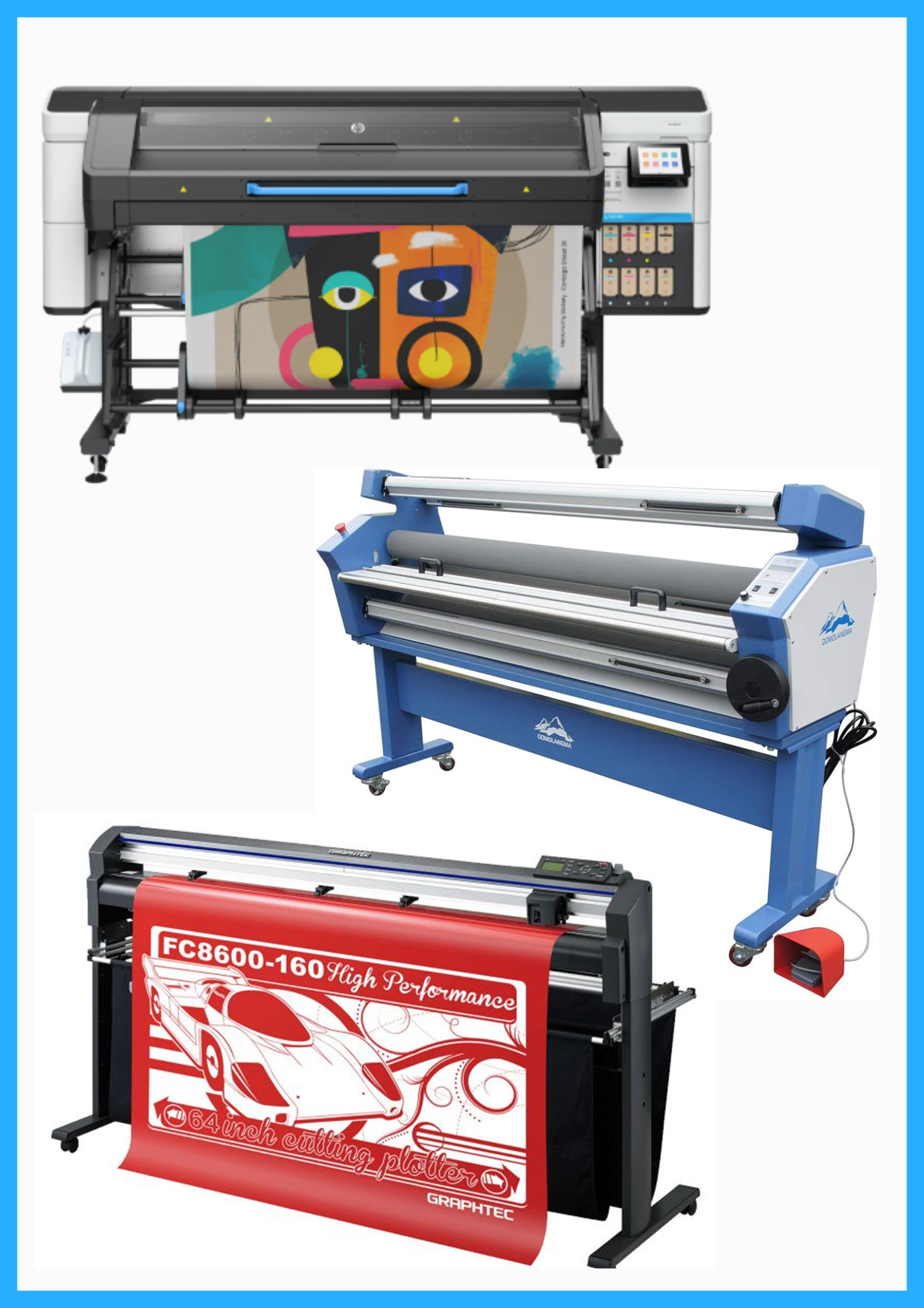 ON SALE - COMPLETE SOLUTION - HP Latex 730 64&quot; Wide Format Printer - New + 64&quot; Graphtec FC8600-160 Vinyl Cutting Plotter - Refurbished (1 Year Warranty) + 63&quot; Full-auto Low Temp. Wide Format Cold Laminator - New