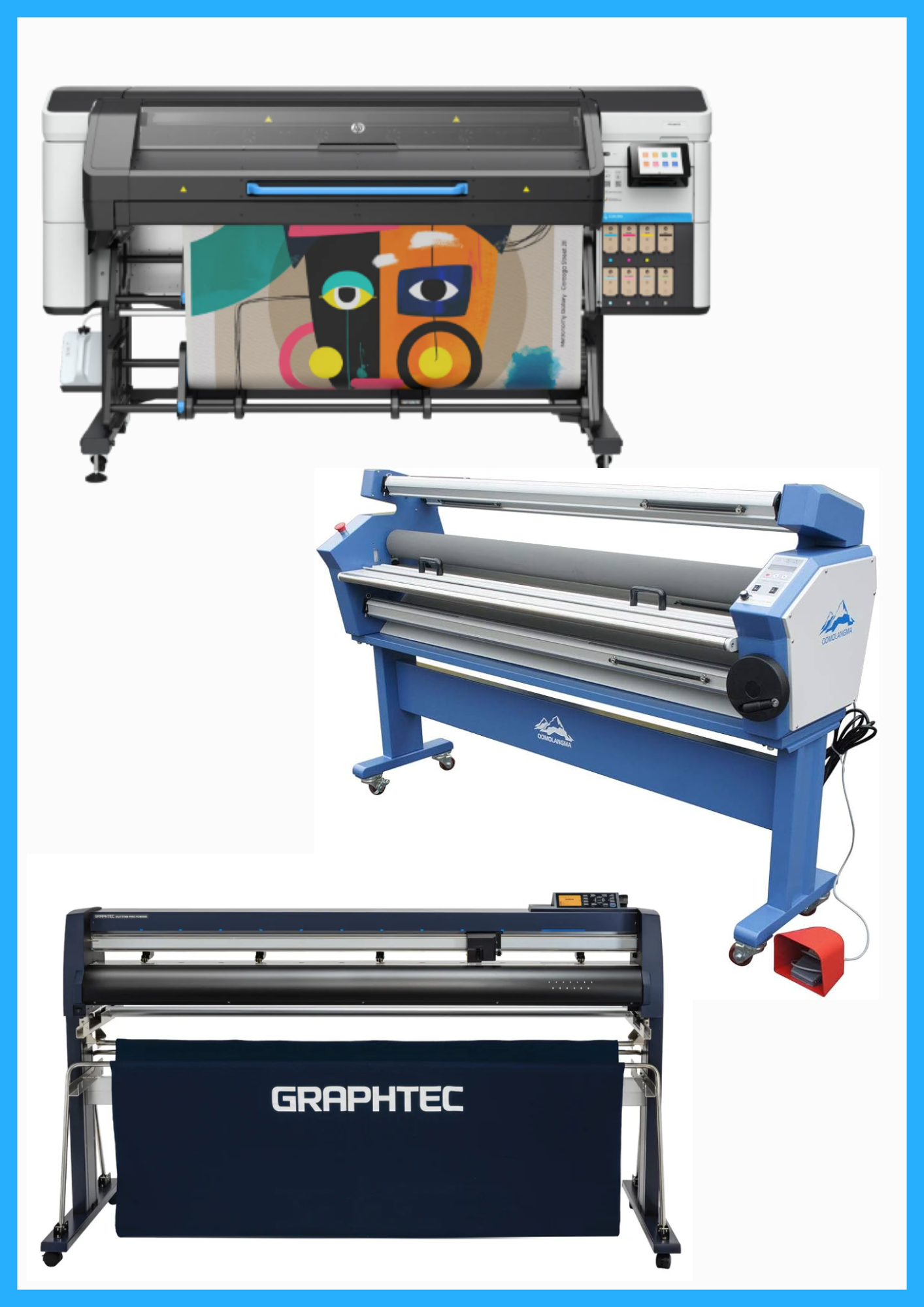 SOLUCIÓN COMPLETA - Impresora HP Latex 730 de 64&quot; de formato ancho - Nueva + Cortadora Graphtec FC9000-160 de 64&quot; de ancho - Nueva + Laminadora en frío de formato ancho totalmente automática de baja temperatura de 63&quot; - Nueva
