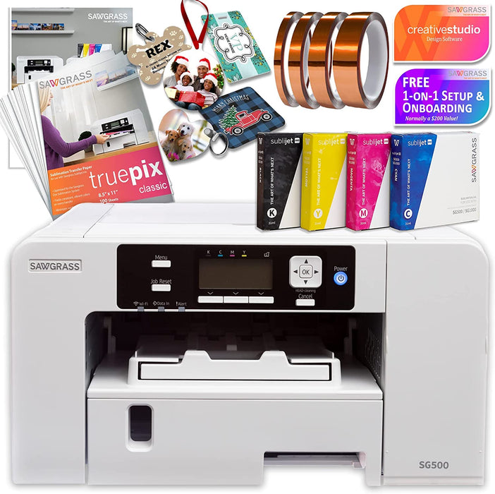 Impresora de sublimación a color Sawgrass UHD Virtuoso SG500 (paquete básico) con papel, tintas, cinta, plantillas y diseños