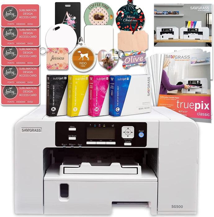 Impresora de sublimación a color Sawgrass UHD Virtuoso SG500 (paquete básico con tintas, papel de sublimación y materiales en blanco)