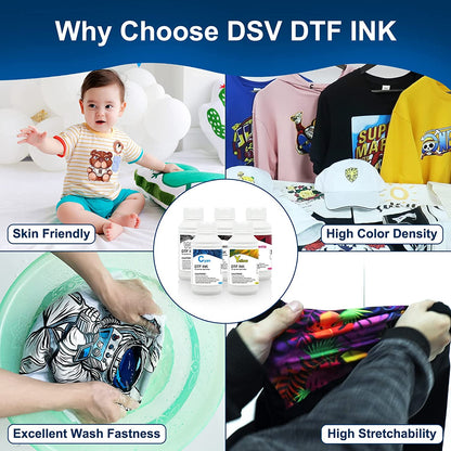 Impresora de transferencia DSV DTF A3 L1800 con sistema de circulación de tinta blanca integrado para camisetas oscuras/claras, sudaderas, almohadas y diferentes tejidos (impresora DTF + horno + 5 tintas de 250 ml + 100 películas PET)