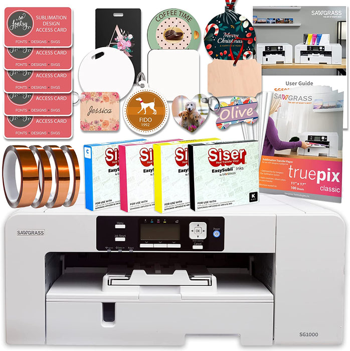 Impresora de sublimación Sawgrass UHD Virtuoso SG1000 (paquete de inicio) con tintas Easysubli, papel de sublimación, cinta, plantillas, diseños y acceso a contenido exclusivo.