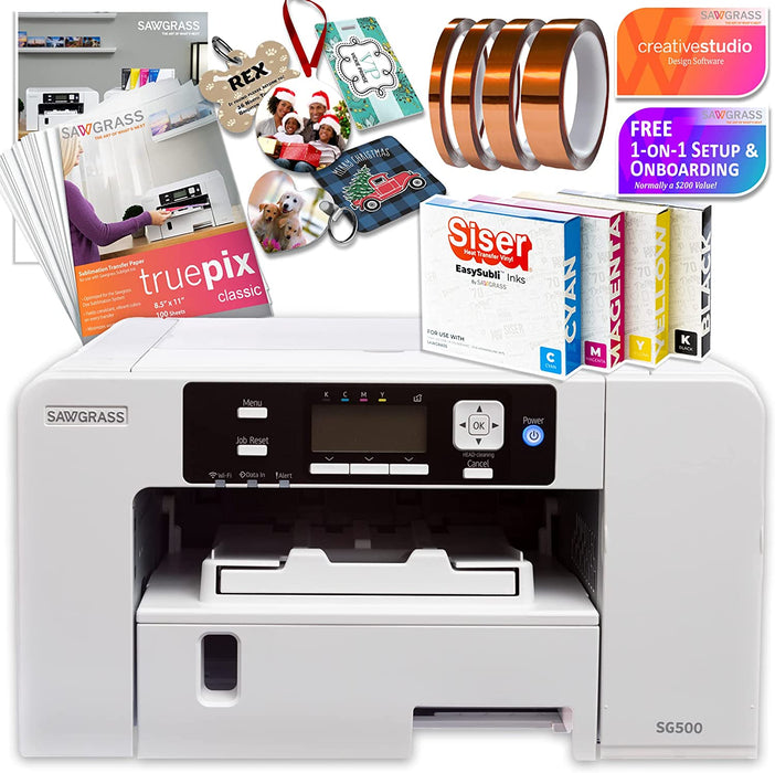 Impresora de sublimación Sawgrass UHD SG500, paquete básico con tintas Easysubli, papel de sublimación, cinta, plantillas y diseños.