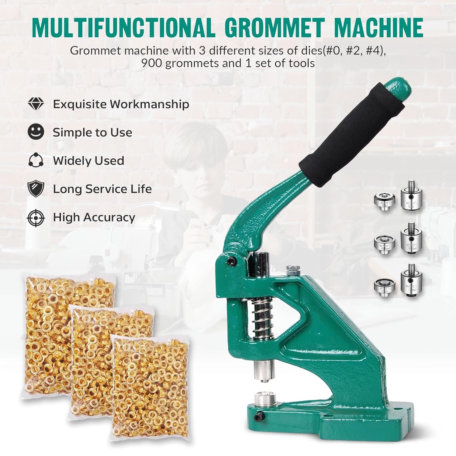 Grommet Tool Kit, 3-die Hand Press Grommet Machine (6/10/12mm) with 900 Set of Eyelets and Washers for Fabric Tarps Banners Prints