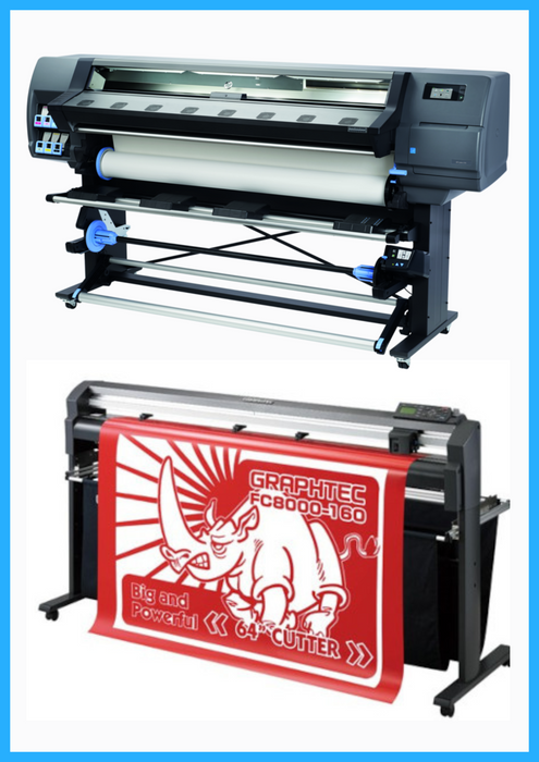 PAQUETE - Impresora HP Latex 335 de gran formato de 64" - Reacondicionada (90 días, 1, 2, 3 o 4 años de garantía) + Plotter de corte de vinilo Graphtec FC8000-160 de 64" - Reacondicionado (90 días de garantía) 
