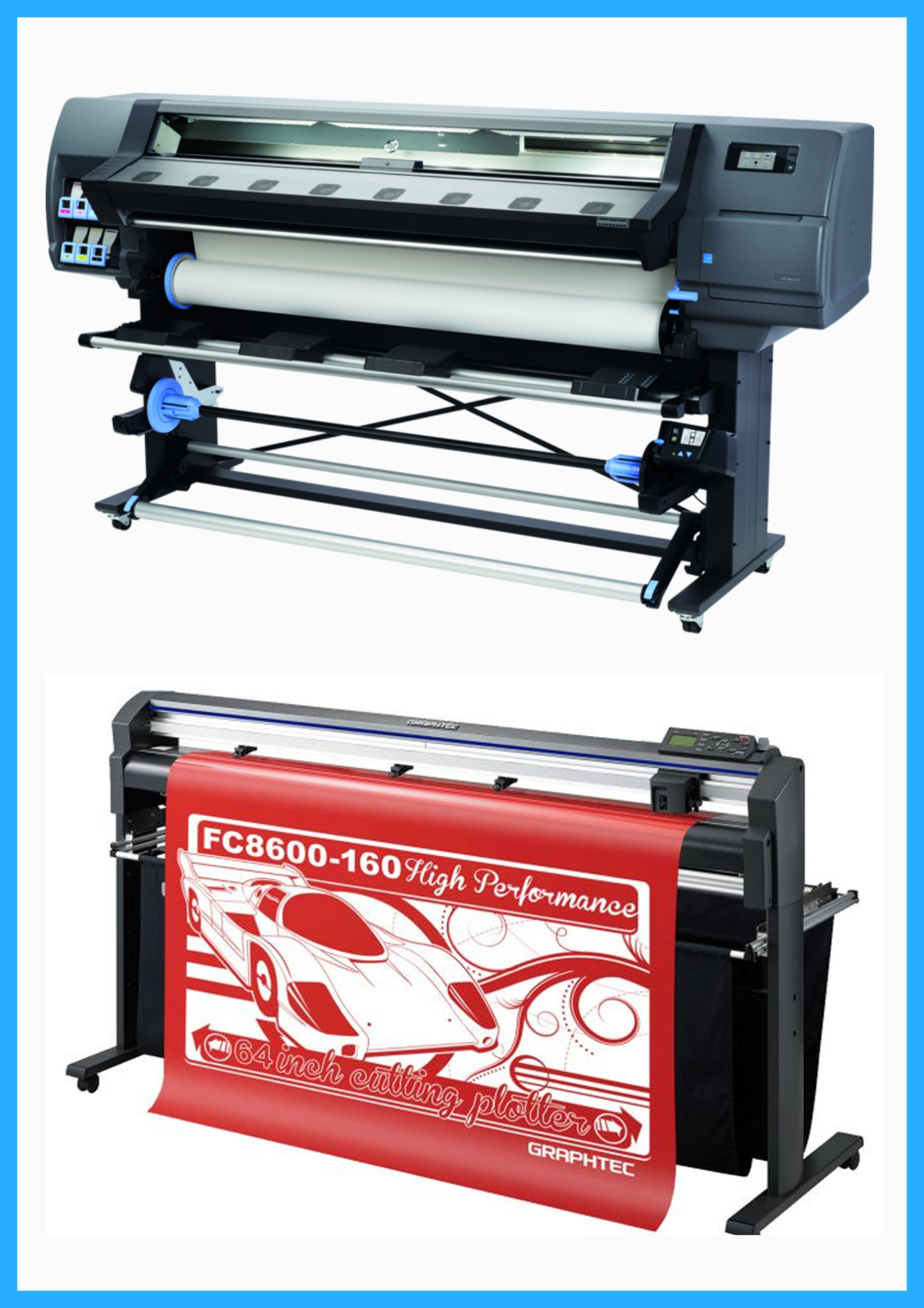 PAQUETE - Impresora HP Latex 335 de gran formato de 64&quot; - Reacondicionada (90 días, 1-4 años de garantía) + Plotter de corte de vinilo Graphtec FC8600-160 de alto rendimiento de 64&quot; - Reacondicionado (90 días de garantía) 