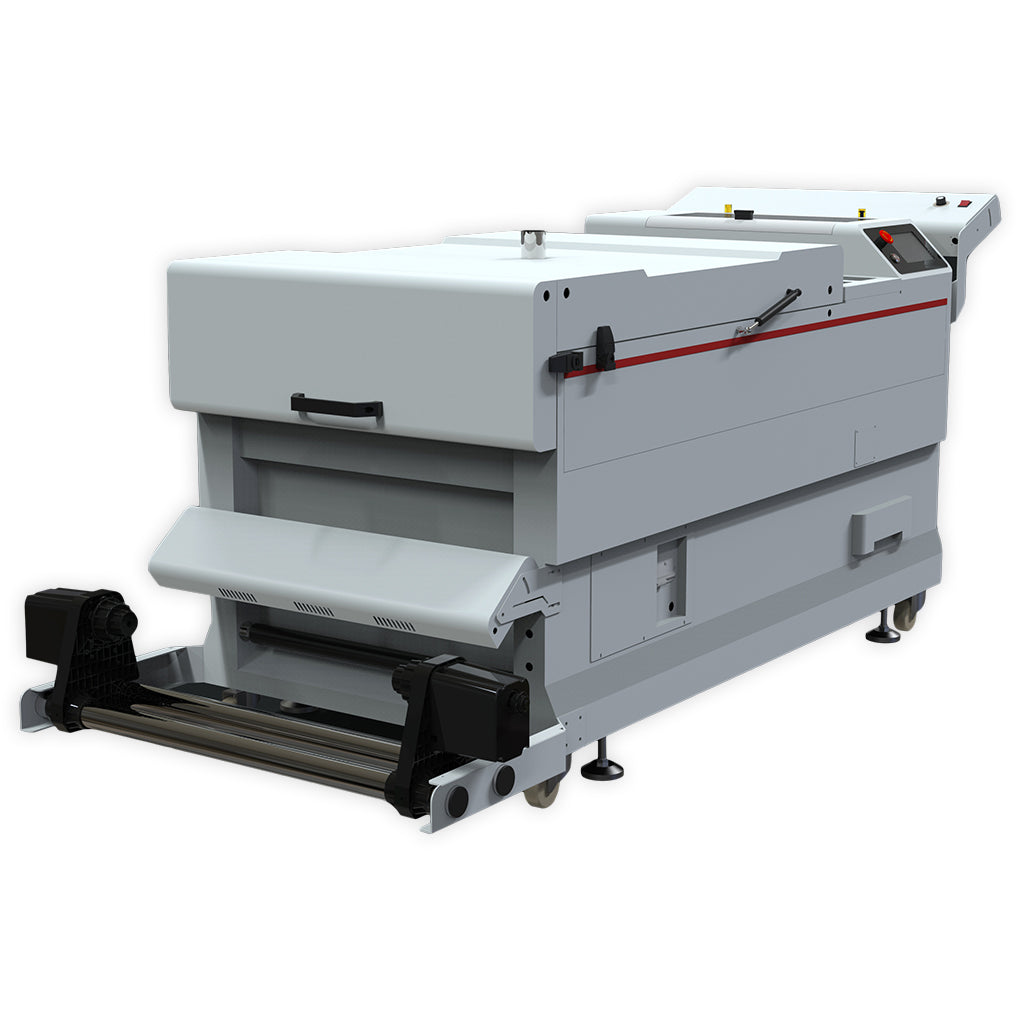 Secador y agitador de polvo DTF automático de alta velocidad CALCA PRO de 24 pulgadas con plataforma de transporte por absorción al vacío y pantalla táctil