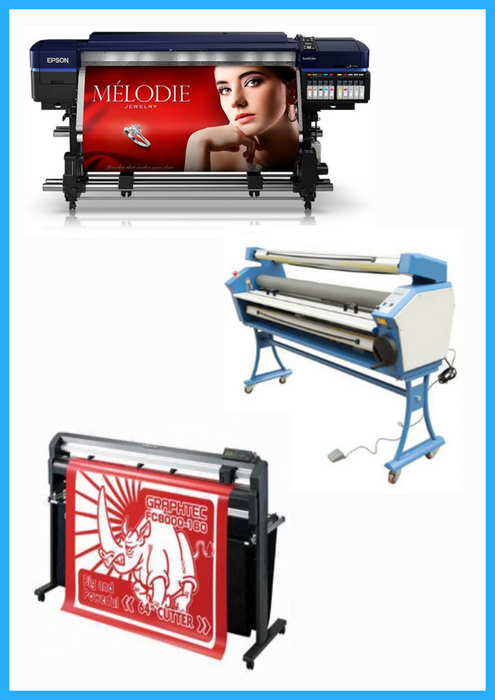 SOLUCIÓN COMPLETA: Impresora solvente Epson Surecolor S80600 Production Edition de 64" (reacondicionada) + Plotter de corte de vinilo Graphtec FC8000-160 de 64" (reacondicionado) + Laminadora en frío Ving de formato ancho de 63" mejorada (nueva)