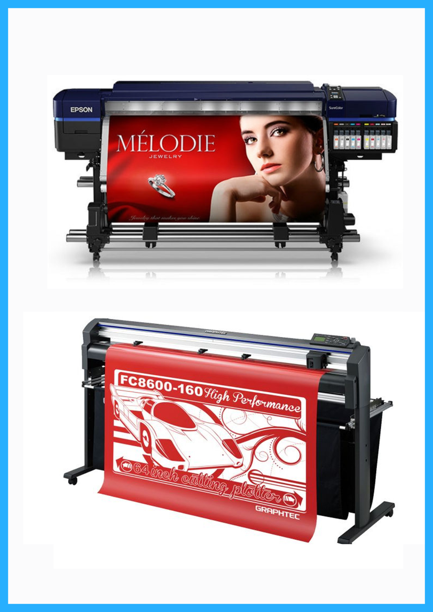 PAQUETE - Impresora solvente Epson Surecolor S80600 Production Edition de 64&quot; (reacondicionada) + Plotter de corte de vinilo Graphtec FC8600-160 de 64&quot; (reacondicionado)